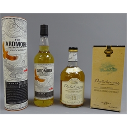  Dalwhinnie Single Highland Malt Whisky, 15 years old, 70cl 43%vol, in carton, The Ardmore Highland Single Malt Scotch Whisky, 70cl 40%vol, in card tube, 2btls  