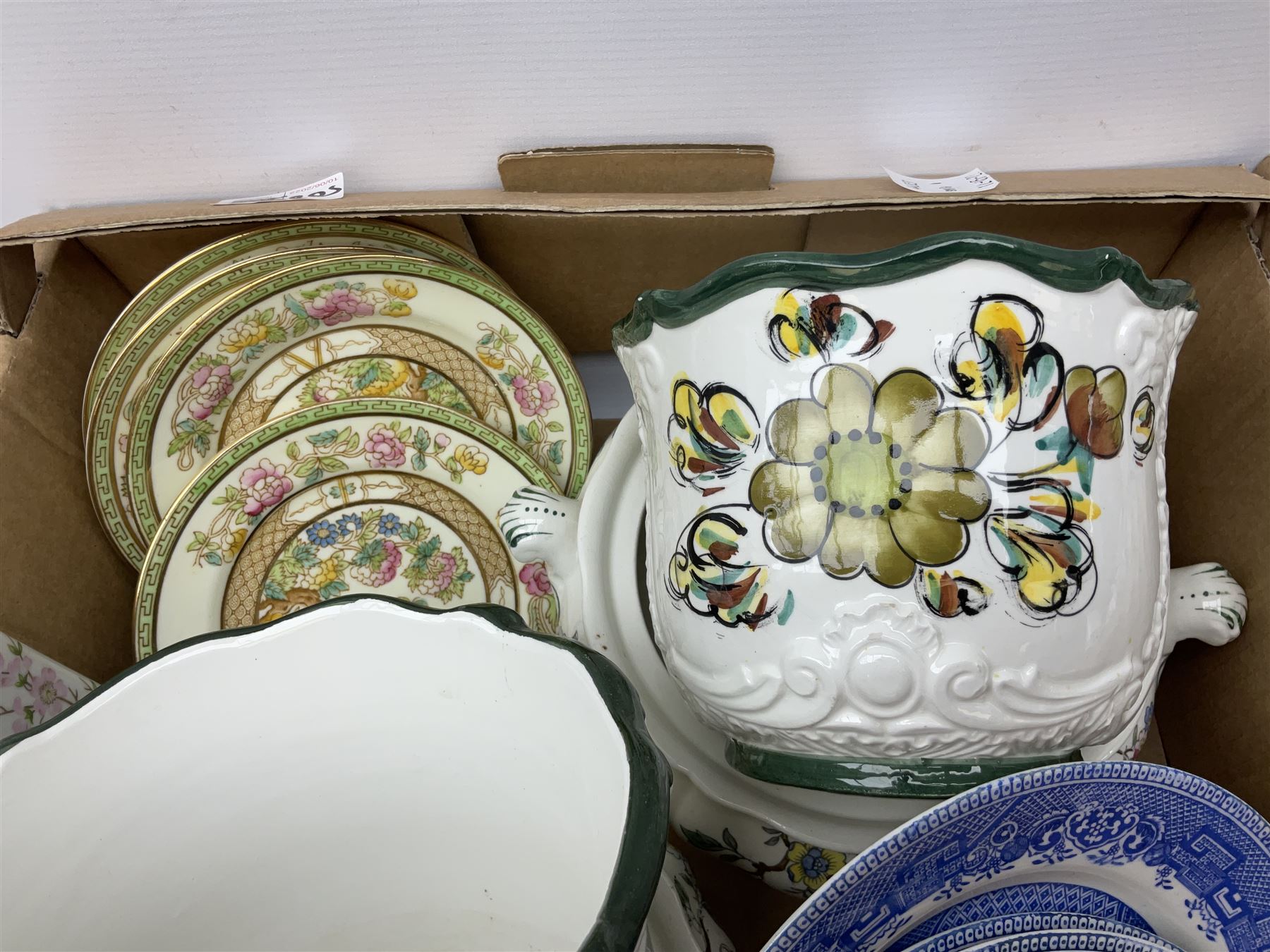 Coalport 'Tintern' pattern coffee service for six, Royal Stafford 'Rochester' teawares, Sutherland China 'Exotic' teawares, Royal Doulton 'Pastorale' cake plate, teacups and saucers etc