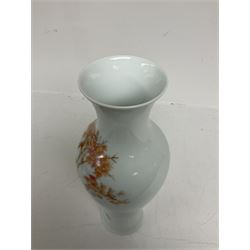 20th century vase of slender baluster form, decorated with birds perched upon a maple tree upon plain white ground, with blue four character mark beneath, H37cm