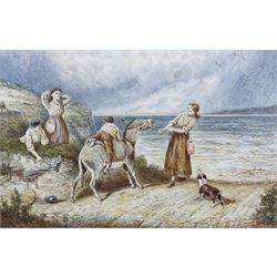 After Myles Birket Foster (British 1825-1899): 'The Donkey that Wouldn't Go', watercolour bearing monogram 16cm x 25cm
