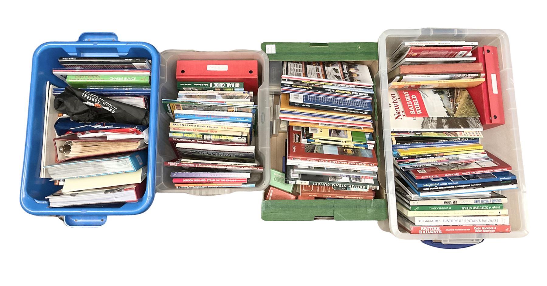 Collection of various train related books, ephemera and paraphernalia, to include various photographs, slides, the Lancaster & Yorkshire Railway Magazine, Rail Guides etc, in four boxes 