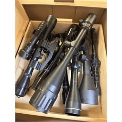 Collection of shooting scopes, including Bushnell 3-9X 56EG telescopic sight, V Life 6-24x50A0EG etc 