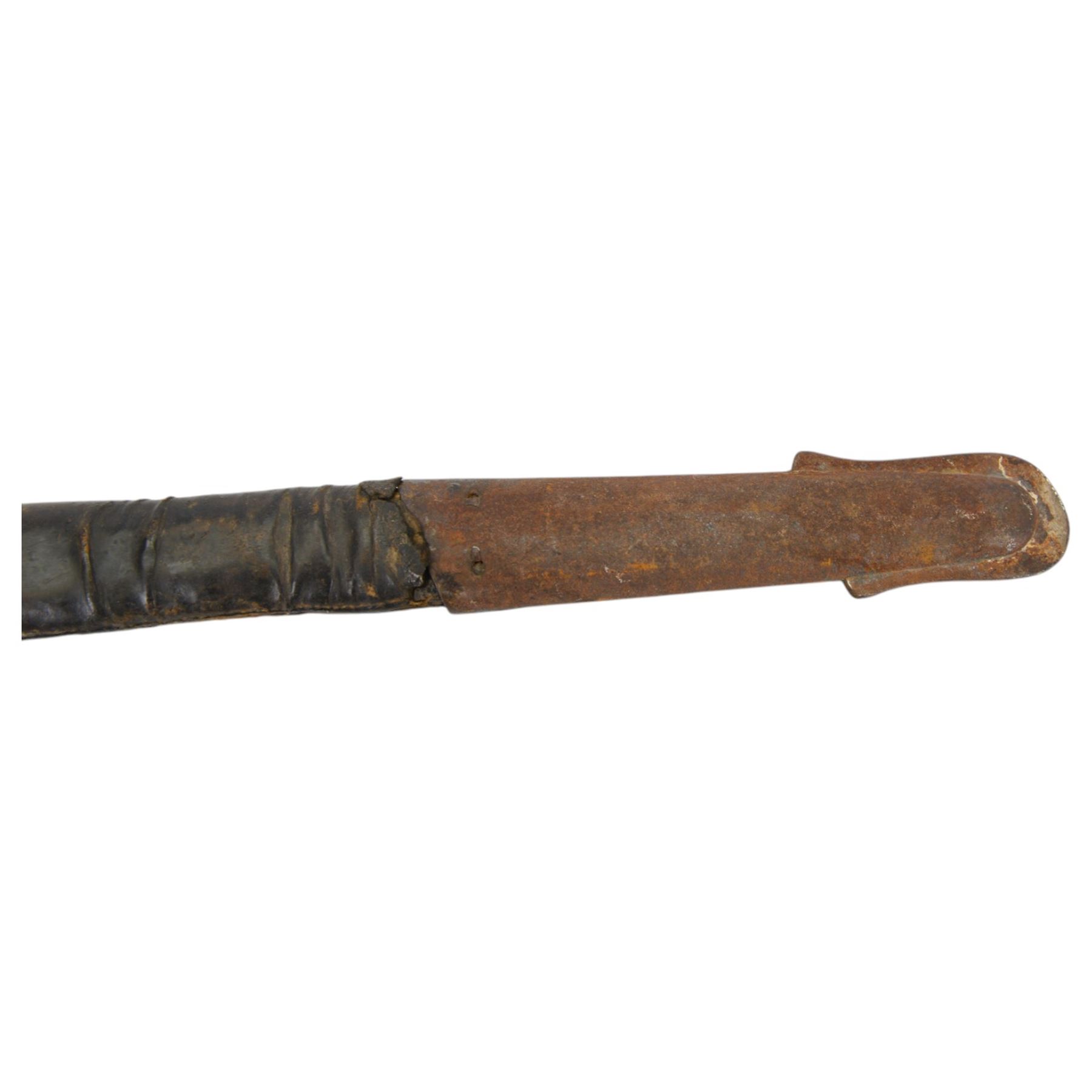 Victorian artillery officer's sword by Henry Wilkinson Pall Mall London, with 89cm steel blade, wirebound fishskin grip, chequered backstrap and stepped domed pommel, in brown leather scabbard, overall L104cm