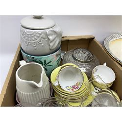 Quantity of ceramics and glassware to include Royal Doulton, teawares, drinking glasses, wash jug and bowl, stoneware jars etc in four boxes