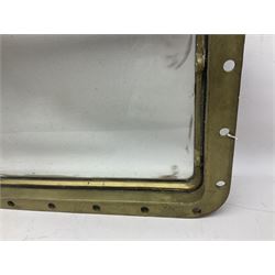 Rectangular brass porthole with hinged window, H46cm, L66cm