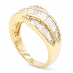 18ct gold diamond crossover ring, channel set with three rows of baguette cut diamonds, 1994