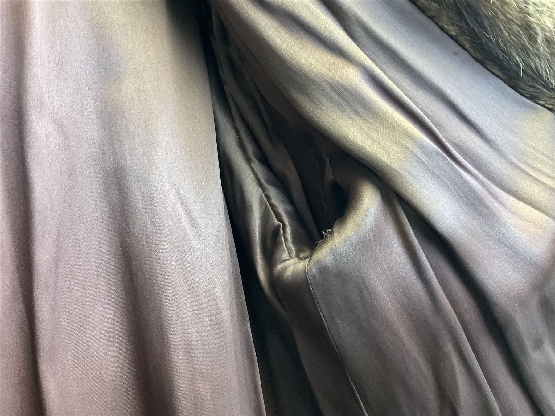 Full length ladies Musquash fur coat, lined, approx size medium / 10-12