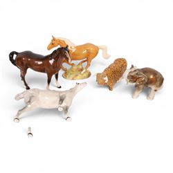 Beswick horse figure 1374, together with two other Beswick horses, Royal Dux Elephant and one other 