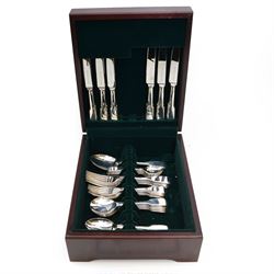 Late 20th century silver canteen of Fiddle pattern cutlery for six place settings, compris...