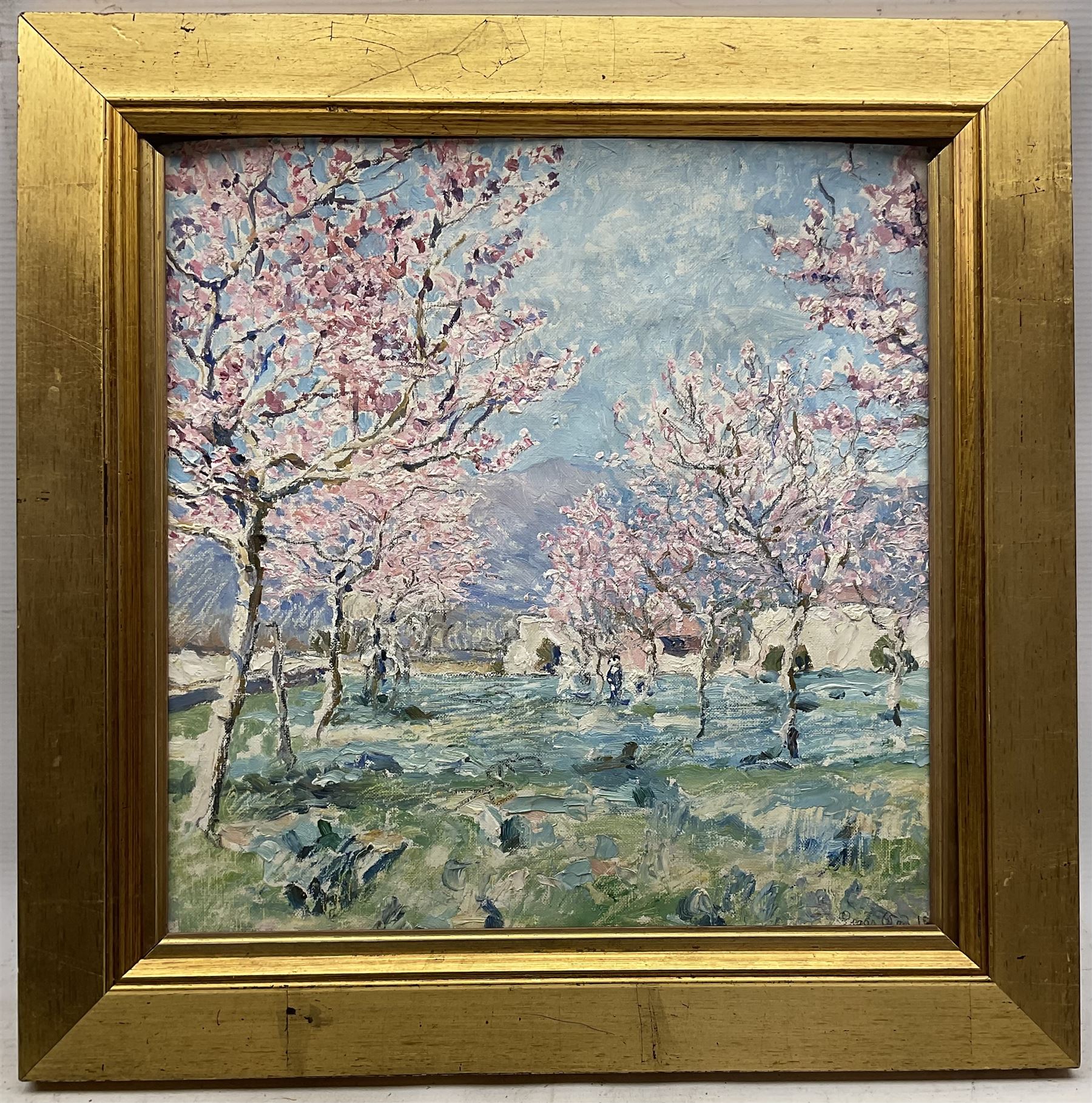Edgar Wood (British 1860-1935): Blossom Trees, oil on unstretched canvas signed and dated '19, 33cm x 32cm