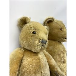 Two large graduated Chiltern teddy bears 1930s-50s each with swivel jointed head, glass eyes and vertically stitched nose and mouth and jointed limbs, largest H27.5