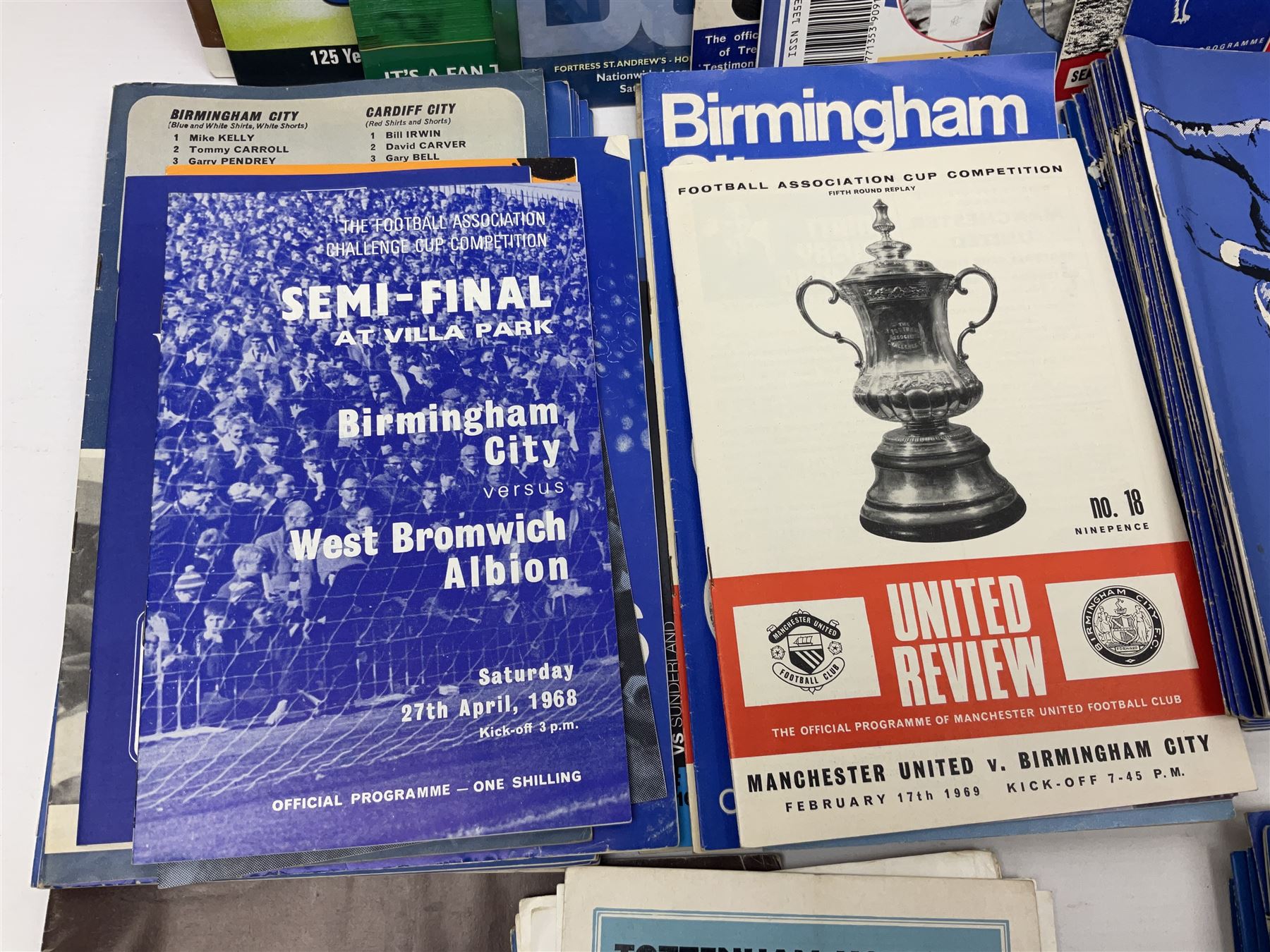 1931 F.A. Cup Final Birmingham City printed silk handkerchief, quantity of Birmingham City football programmes, and Tufty Club silk handkerchief