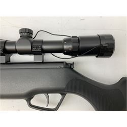 Stoegar .177 air rifle with break barrel action, 3 x 9 telescopic sight and fully integrated sound moderated barrel, no visible serial number, L109cm; in Stoeger lined gun sling
