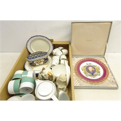  Continental porcelain bough pot, set of six Wedgwood 'Mared' pattern plates, set of eight French Mehun coffee cups and saucers hand painted with floral sprigs, tea set and a Spode 'The Churchill Plate' boxed Provenance: West Heslerton Hall  