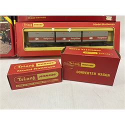 Hornby/Tri-Ang ‘00’ gauge - fifteen goods wagons to include freightliners with containers, ore wagons, closed vans etc; together with R404 Operating ore wagon set; all boxed (16) 