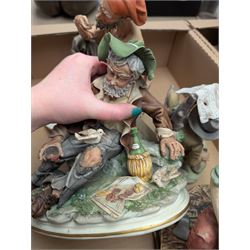 Six Capodimonte and similar figures, including Fisherman, Eagle and tramp examples, tallest 