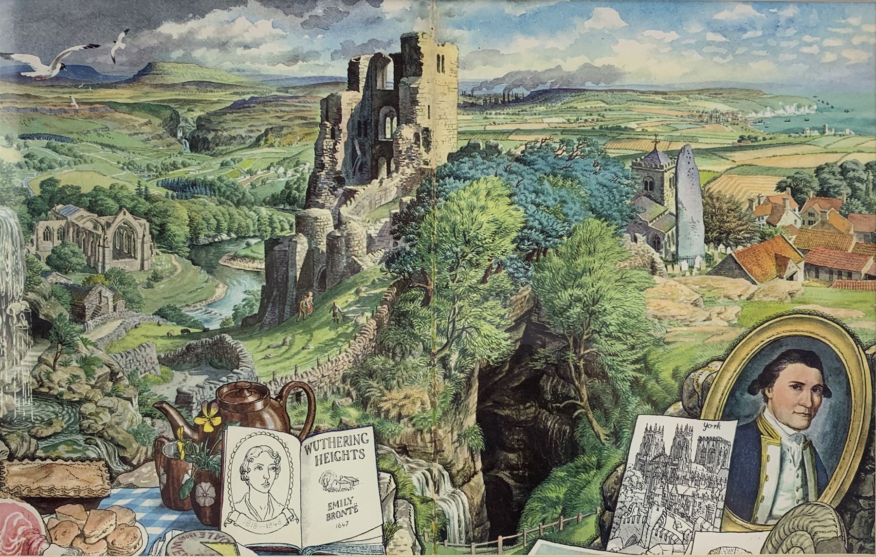 After Stanley Roy Badmin (British 1906-1989): York, colour illustration print from the cover of the Shell Guide to the Counties pub. c.1956, 18cm x 28cm