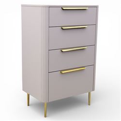 Made.com - 'Ebro' grey four drawer chest, gold painted metal shaped handles, rounded corne...