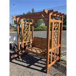 Timber garden arbour with rocking bench - THIS LOT IS TO BE COLLECTED BY APPOINTMENT FROM DUGGLEBY STORAGE, GREAT HILL, EASTFIELD, SCARBOROUGH, YO11 3TX