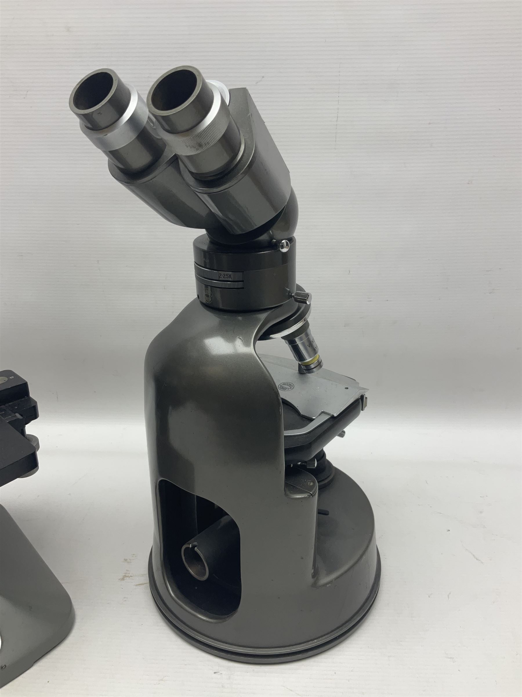 Four microscopes, comprising C Baker London Vickers, Back Diamax no 40956, Opax ABF no 232733 and one other 