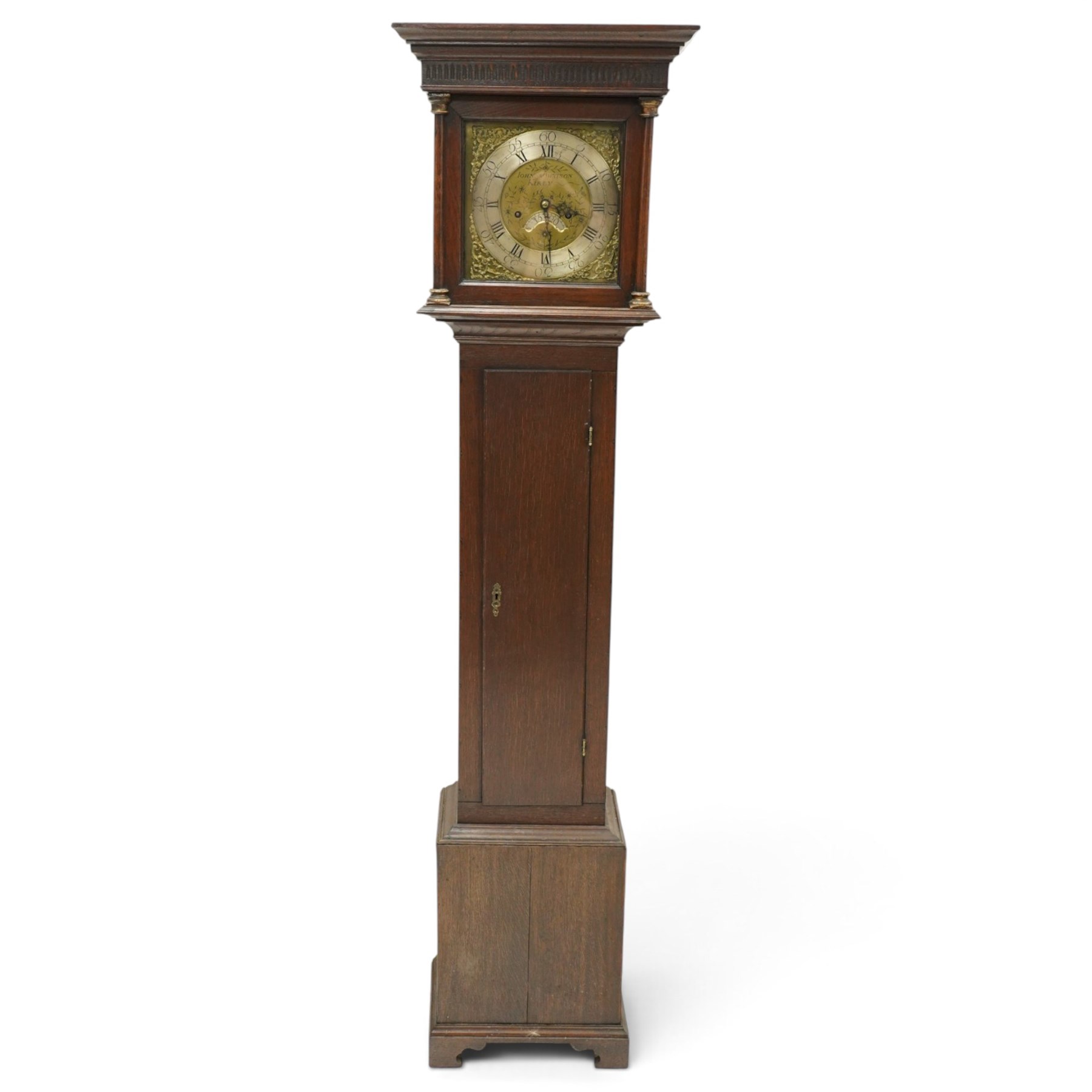 18th century oak longcase clock, brass and silvered dial by John Watson Kirby