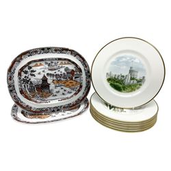 Pair of 19th century Ashworths Ironstone meat plates, with impressed and printed marks to reverse, and set of eight Wedgwood collectors plates