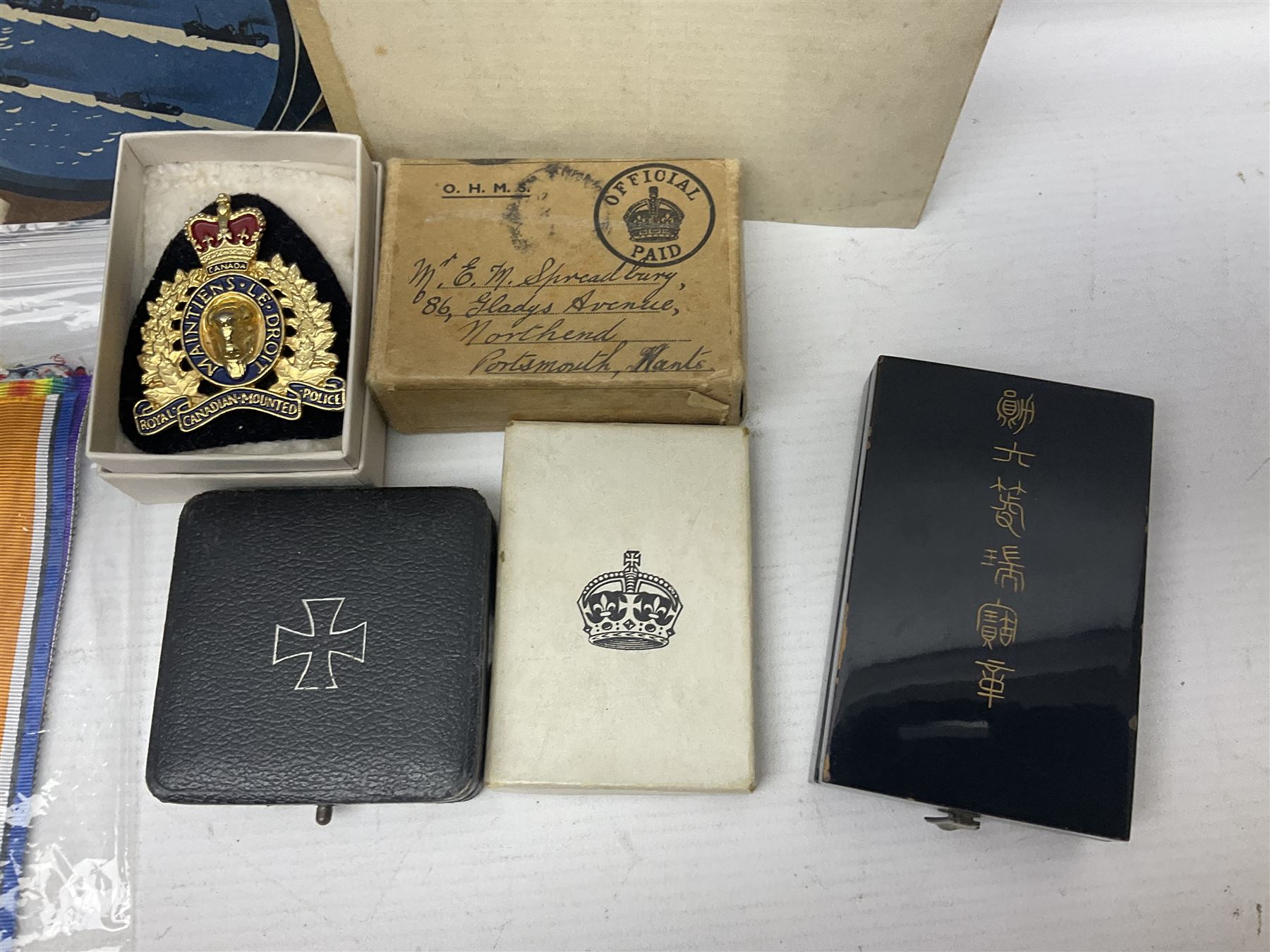 Japanese Order of the Sacred Treasure Medal (Zaihosho) in lacquered box; Norwegian Grunnlovsdag 1945 Medal with National Flag ribbon; three school attendance medals; four Royalty commemorative medals including both Victoria jubilees; quantity of medal ribbons and medal bars; medal issue boxes; badges; booklets etc