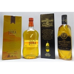  Jura Single Malt Scotch Whisky, Aged 10 Years, 70cl, 40%vol in gold carton, & The Antiquary Finest 12 Years old Scotch Whisky, 70cl 40%vol, lozenge bottle in carton, 2 bottles  