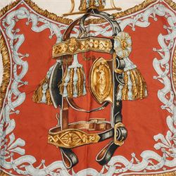 Hermes 'Brides de Cour' silk scarf, in red and gold colourway, designed by Francoise De La Perriere, 88cm x 86cm