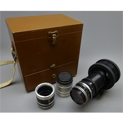  Pentacon Six/Praktisix MAcro accessories including bellows, auto extension tubes, non auto tubes, and 80mm Biometar f2.8 lens, in wooden carry case  