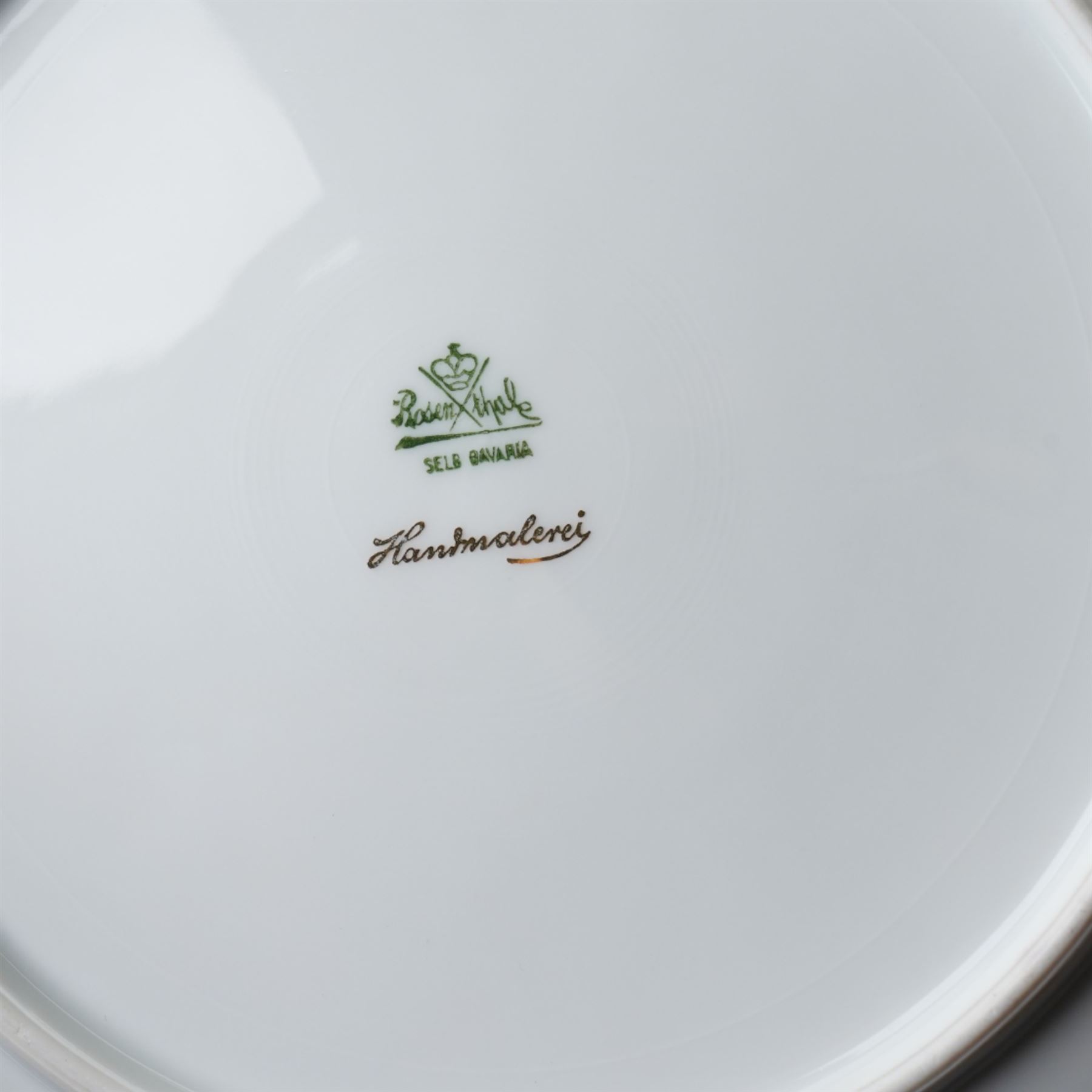 Set of thirteen Rosenthal hand-painted fruit decorated cabinet plates, within floral gilt borders, printed marks to base 