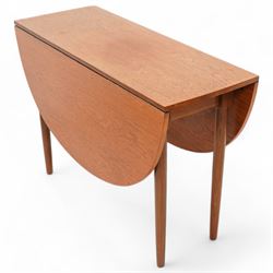 Victor Wilkins for G-Plan - set of four teak dining chairs (W49cm); together with a mid-20th century teak drop-leaf dining table (108cm x 133cm, H73cm)