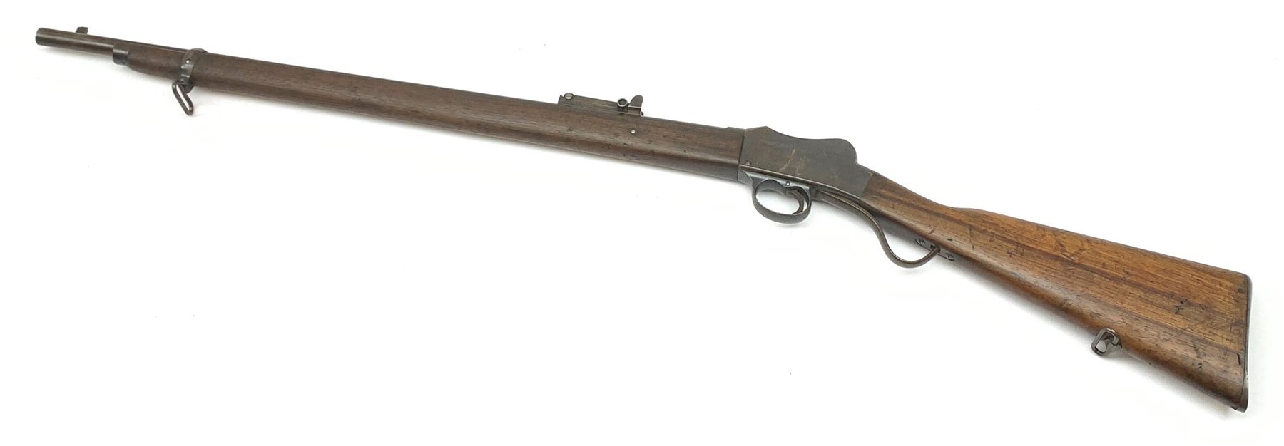 Early 20th century BSA .310 Cadet rifle, the Martini action marked with a kangaroo and 'Commonwealth of Australia', serial no.2947, the walnut stock impressed 7/09 C.M.F. over S.A 1801, 62cm barrel with hinged foresight L103cm overall