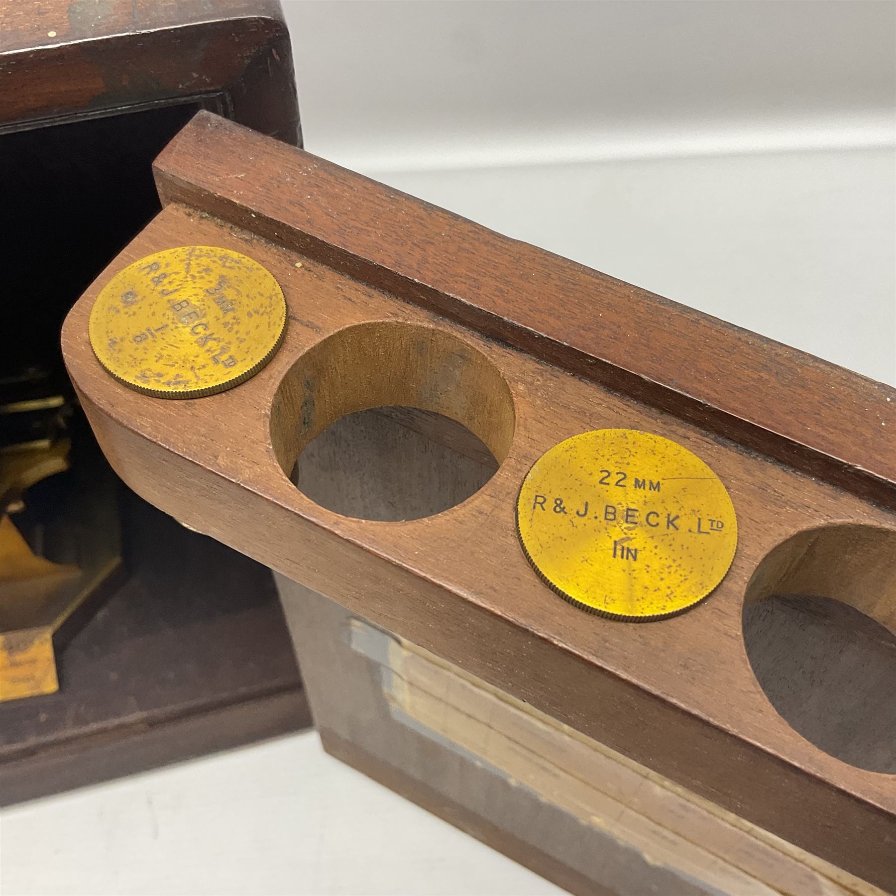 Two R & J Beck microscopes, no 22512 and no 25117, both in original wooden boxes 