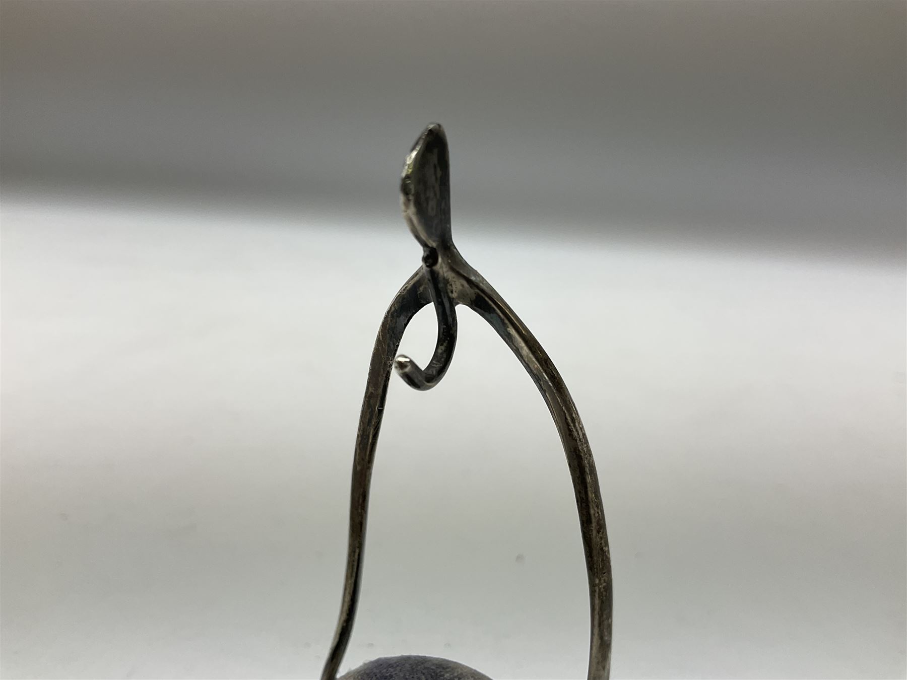 Silver hallmarked novelty pin cushion and pocket watch stand modelled as a wish bone