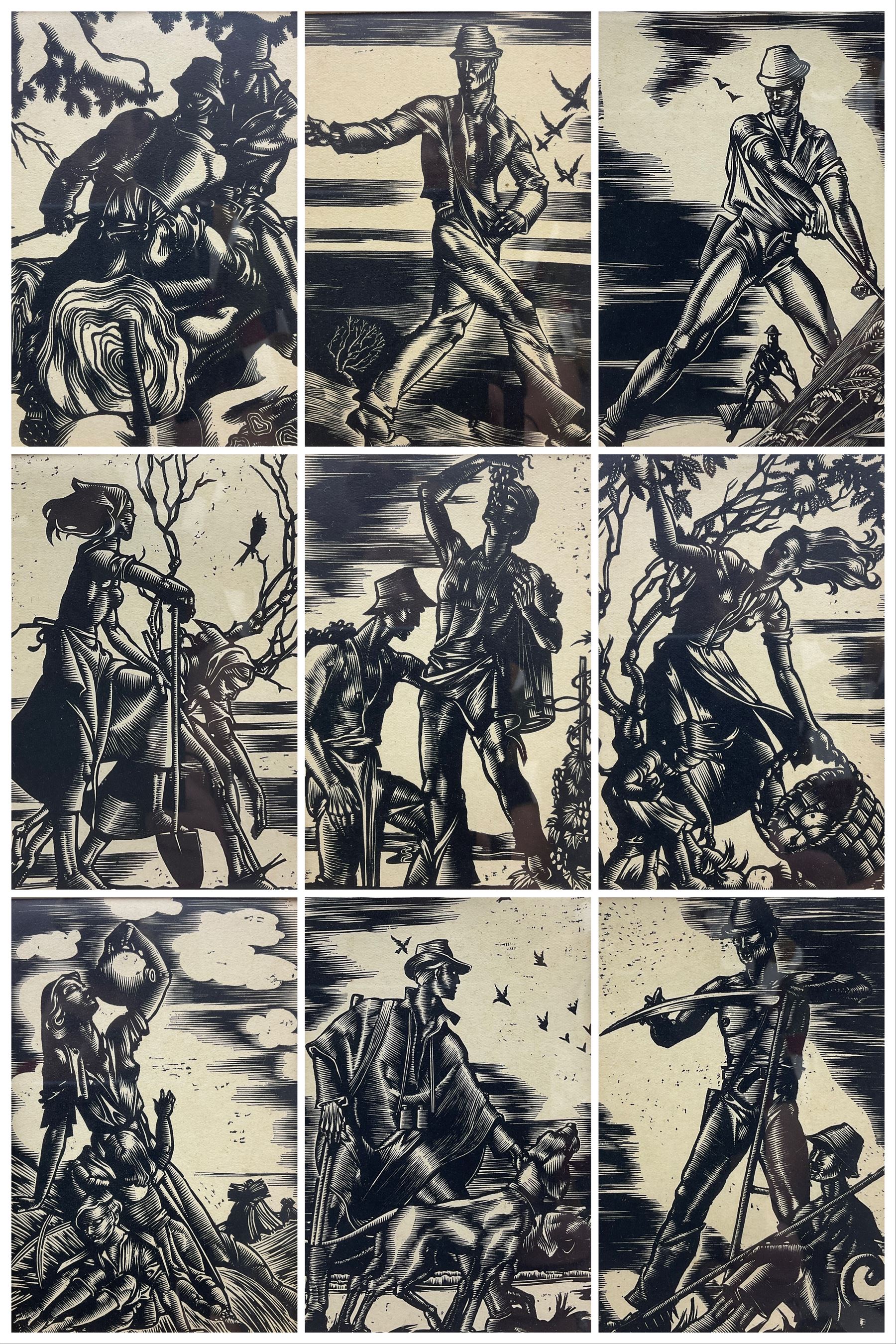 Hedwig Zum Tobel (ZumTobel) (Austrian 1912-1985): Fairy-tale Illustrations, fifteen woodblock prints framed as four pictures unsigned each 14cm x 10cm (4)