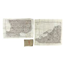 Two WW2 double sided silk escape and evade maps of Europe, comprising: Germany, Belgium, France, Holland, Spain etc,  in canvas envelope stamped Mark II