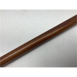 Malacca walking cane mounted with gold cap engraved J Mackillican, H93cm