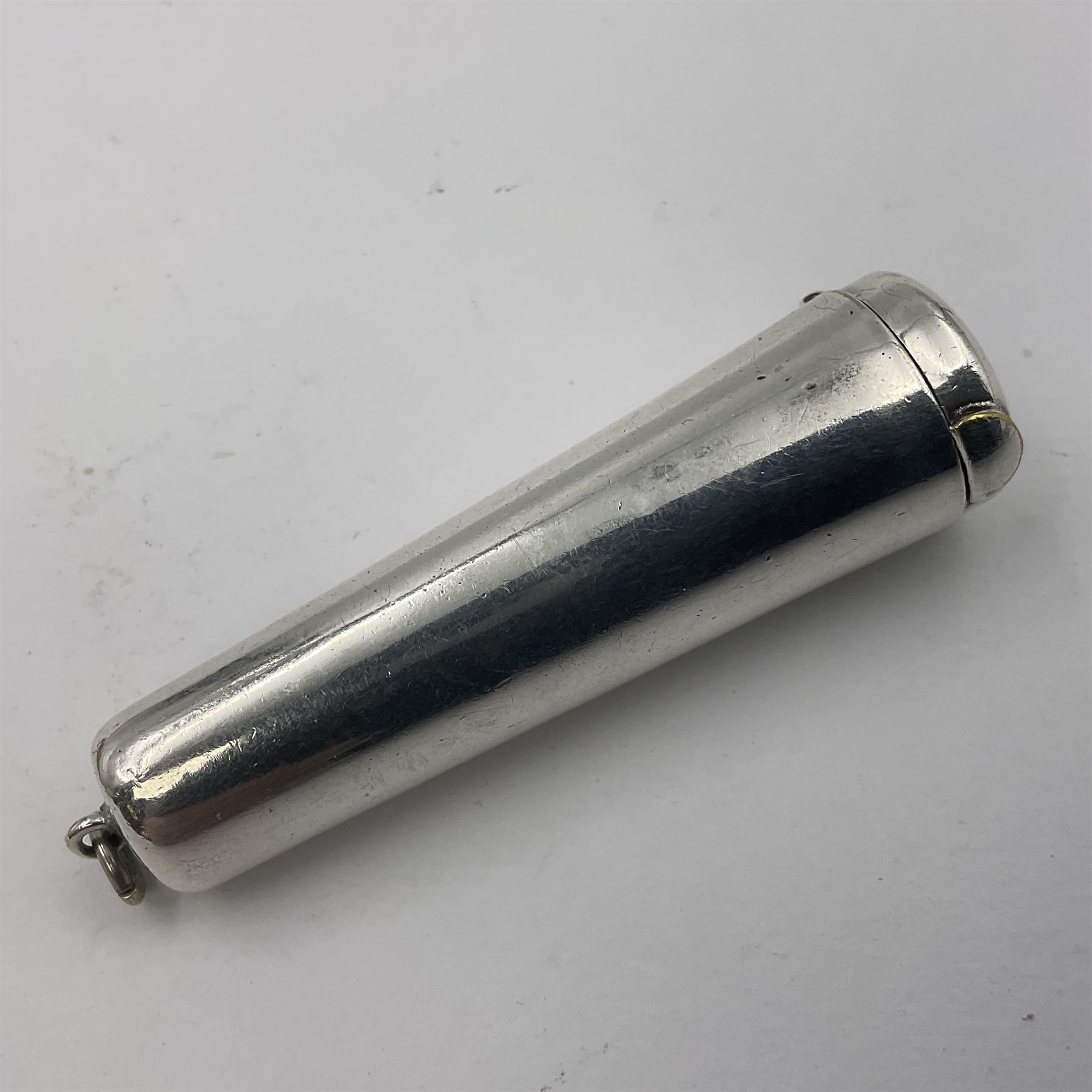 Two cheroot holders, one example with 9ct gold collar, together with two Victorian silver cheroot holder cases, both of typical form, one with personal engraving to cover, hallmarked Sampson Mordan & Co, London 1896