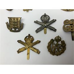 Seventeen cap badges including Expeditionary Forces Canteen, Machine Gun Corps, Tank Regiment, Jewish Battalions, Ordnance Corps, Medical Corps, Cyclist Corps, RFC & RAF, Veterinary Corps, Drake battalion etc (17)
