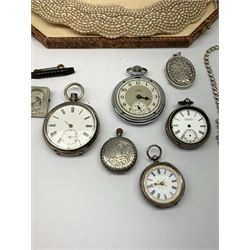 Gentleman's 9ct gold wristwatch and one other nickle wristwatch, Bulova and Sekonda wristwatch, silver pocket watch and three silver fob watches, Swiss National Day pewter lapel badge and a collection of costume jewellery including brooches