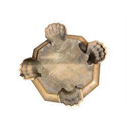 Pair of 19th century, bronze platers, possibly Japanese, of squat cauldron octagonal form, upon four paw feet, H11cm 