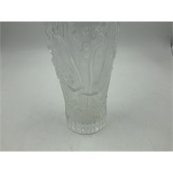 Lalique Elves frosted glass vase, moulded with elves playing amongst bluebells, circa 2005, with engraved Lalique France mark beneath, H19.5cm