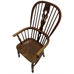 19th century elm and ash Windsor armchair, high comb back with centre splat
