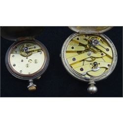 Early 20th century gunmetal manual wind wristwatch, in a niello silver case, on integrated expanding niello silver bracelet, wristwatch and a silver cylinder pocket watch