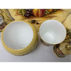 Aynsley Orchard Gold five coffee cans and saucers, mantel clock, plate etc 