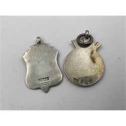 Ten early 20th century silver cartouche fobs, to include a shield shaped example embossed with PSW 1918, hallmarked Birmingham 1918, and two double sided examples, all hallmarked with various dates and makers
