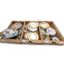 19th century and later ceramics, including cabinet plates, together with Continental vases, Copeland cups and other ceramics, in three boxes