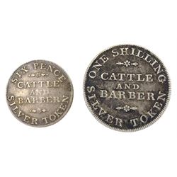 Two York 1811 Cattle and Barber silver tokens, one shilling and sixpence (2)