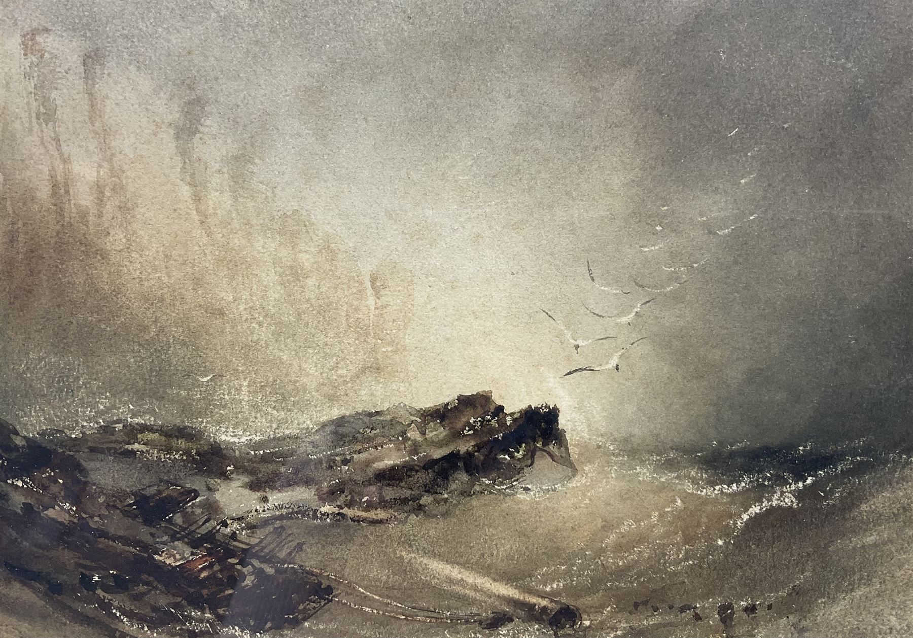 Henry Barlow Carter (British 1804-1868): Wreckage at the Cliff Foot, watercolour unsigned 17cm x 24cm